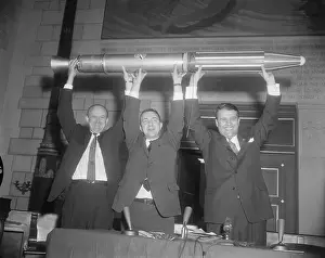 Scale Model Prints: William Pickering, James Van Allen, and Wernher von Braun Holding Explorer