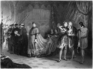 William Shakespeare: Wolsey and Buckingham (Henry VIII) (engraved illustration)