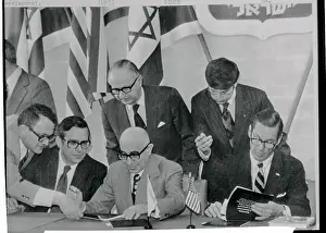 William Simon and Finance Minister Rabinowitz Signing Agreement