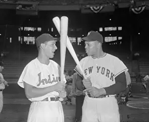 Willie Mays and Bobby Avila Holding Baseball Bats