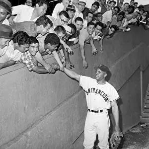 Bleachers Prints: Willie Mays Greeting Bleacher Fans
