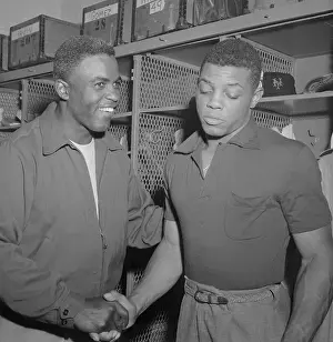 Willie Mays and Jackie Robinson in Locker Room