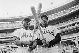 Willie Mays and Joe Christopher with Baseball Bats