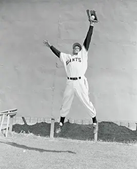 Willie Mays Jumping for a Baseball Catch