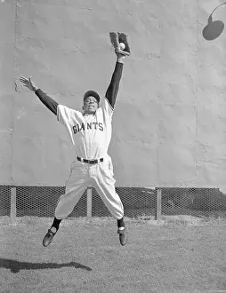 Willie Mays Jumping in Baseball Play