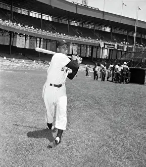 Willie Mays Prints: Willie Mays of the New York Giants Posing with Baseball Bat