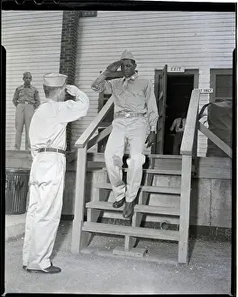 Willie Mays Prints: Willie Mays Saluting Officer In Uniform
