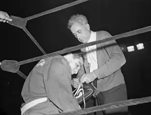 Lace Prints: Willie Pep Has Gloves Laced In Ring Corn