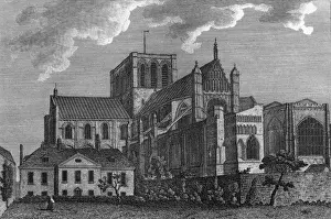 Winchester Cathedral n Hampshire with a low, Norman tower