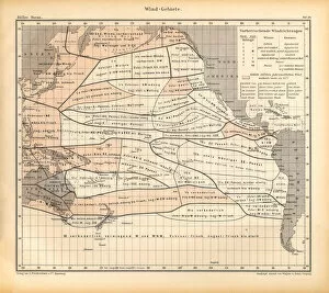Images Dated 19th January 2018: Wind Areas Chart, Pacific Ocean, German Antique Victorian Engraving, 1896