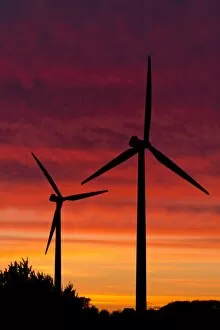 Images Dated 25th May 2013: Wind turbines at sunset, Aalborg, Jutland, Denmark