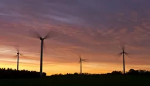 Jutland Gallery: Wind turbines at sunset, Aalborg, Jutland, Denmark