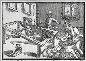 Winding Of Silk. 16Th Century Woodcut
