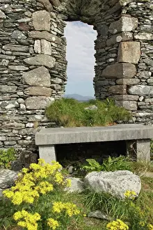 Prints of county galway, ireland Ireland Unveiled: window frame in ruins of st. colman's abbey on inishbofin island off the coast of galway in connacht region