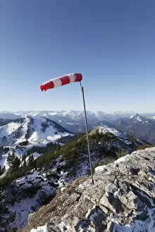 Images Dated 23rd October 2011: Windsock on the summit of Mt Wallberg, Mt Setzberg, left, Mangfall mountains, Upper Bavaria