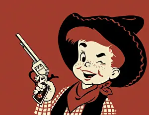 Little Boys Prints: Winking Young Cowboy