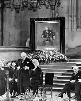 Prints of (Original Caption) We come not to bury Caesar but to praise him A Quiet Strength: A Leader Who Shaped Modern Britain: Winston Churchill Accepting a Painting