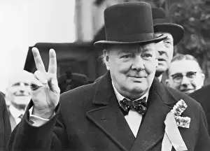 Winston Churchill Gives Victory Sign