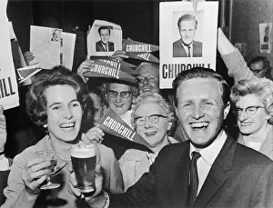 Manchester Prints: Winston Churchill Sharing a Toast with Supporters