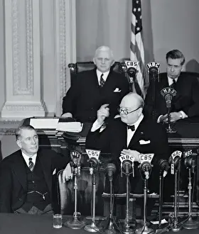 Winston Churchill Speaking at Network Microphones at Congress