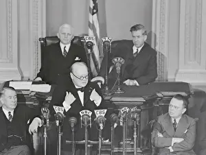Winston Churchill Speaking at Network Microphones at Congress