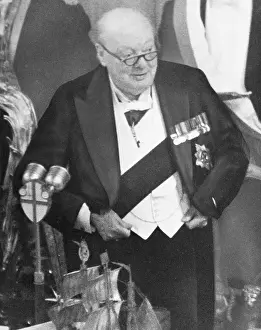 Winston Churchill Standing and Speaking at Ceremony