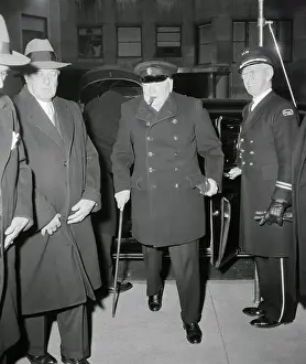 Winston Churchill Walking with Cane and Cigar