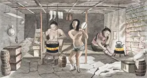 Colorized Prints: Winter apartment of the Greenlanders, hand-colored copper engraving from Friedrich