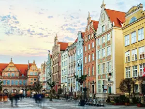 Winter cityscape of old town street of Gdansk with colorful building facades during