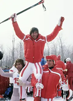 Athletes Prints: Winter Olympics men's downhill 1980