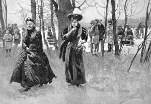 Families Prints: Winter walk of the family, the mother wants to go home and walks in front from the skating rink