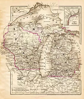 Globe Navigational Equipment Gallery: Wisconsin Michigan map 1881