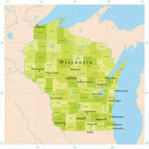 Images Dated 16th May 2018: Wisconsin Vector Map