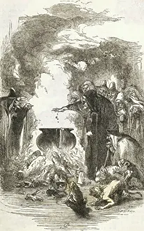 Eerie Prints: Witch Adding Ingredients to Brew