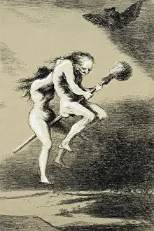 Witch On A Broom; Engraving