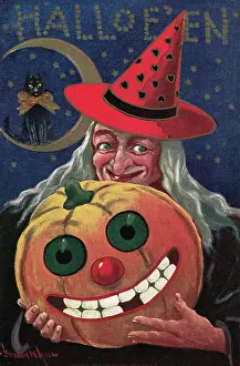 Halloween Prints: Witch Holding a Pumpkin