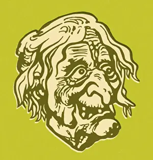 Facial Expres Prints: Witch Woman on Green Background