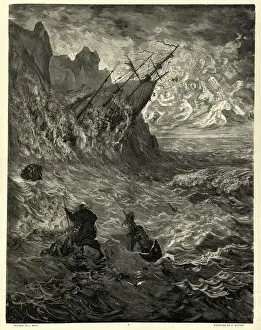 Witness to a shipwreck, drowning sailors devoured by sea monsters, Legend of The Wandering Jew