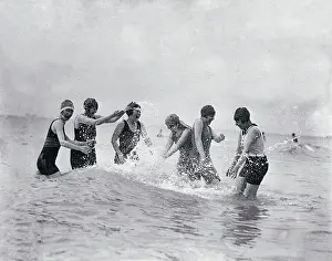 Clearwater Prints: Wives of Dodgers Splashing in Surf of Florida