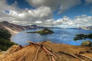 Wizard Island in Crater Lake in Central Oregon
