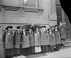 Woemen Suffragist Advertising for Suffrage Rally