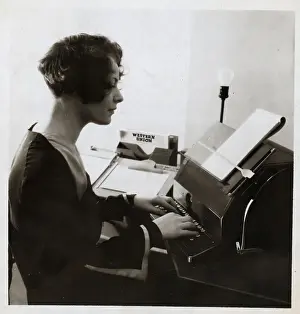 Typing Prints: Womam Typing On Typewriter; Telegraph