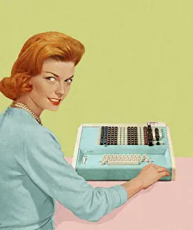 Businesswoman Prints: Woman With Adding Machine