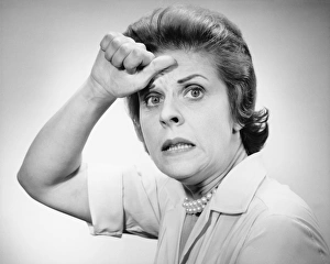 Pearl Collection: Woman with anguished expression, (B&W), portrait