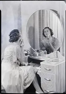 Dressing Table Prints: Woman Applying Powder at Vanity