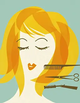 Hair Care Prints: Woman With Barbering Implements
