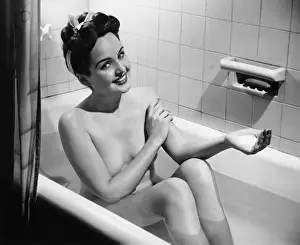 Woman bathing, (B&W), portrait