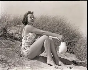 Norma Ellis Prints: Woman at Beach in Bathing Suit