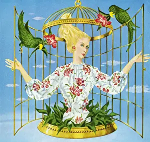 Birdcage Prints: Woman in Birdcage