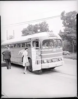 Boarding Prints: Woman Boarding Greyhound Bus